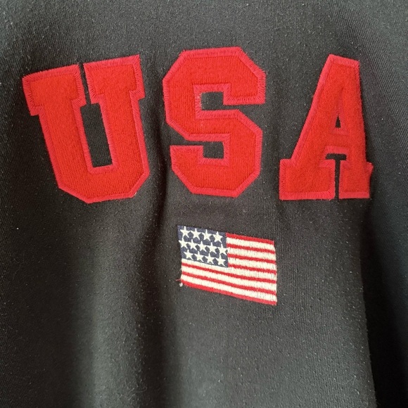 Vintage 90s Americana Made in USA Fruit of the Loom USA Flag Black Hoodie - Picture 6 of 9